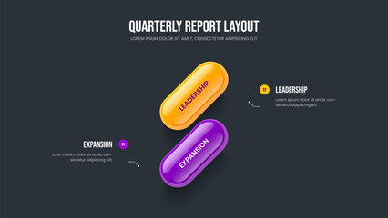 Product Innovation 2 Option Diagram Presentation Layout. Consulting Strategy Slideshow Template Vector Illustration. Visual Report Two Step Infographic Slide Design.