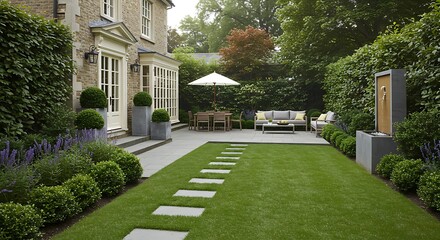 Obraz premium Beautiful charming healthy life featuring beautiful landscaping, blending classic and modern styles residence featuring premium amenities