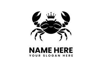 Regal Crab Silhouette Logo Design Crowned Crustacean Icon.
