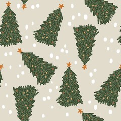 Cotton fabric Seamless pattern featuring hand drawn christmas trees with snowy background festive holiday pine forest and cozy winter seasonal theme for wrapping and creative projects