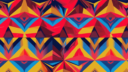 Abstract geometric pattern with red yellow and blue triangles Vibrant colorful design featuring a repeating mosaic