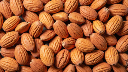 Fototapeta premium Nuts in close up view, showcasing their textured shells and warm orange brown color, evoke sense of natural abundance and health
