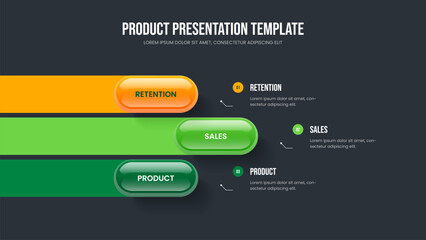 Advertising Insight 3 Step Infographic Presentation Design. Visual Briefing Slideshow Layout Vector Illustration. Investor Report Three Element Diagram Frame Template.