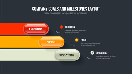 Investor Review 3 Option Diagram Slideshow Template. Service Briefing Presentation Layout Vector Illustration. Marketing Development Three Step Infographic Slide Design.