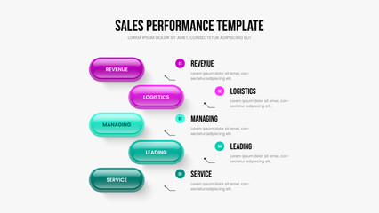 Enterprise Profile Slide Template Vector Illustration. Sales Proposal 5 Option Diagram Presentation Design. Business Launch Five Step Infographic Frame Layout.