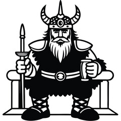 Ancient Nordic Warrior King Holding Spear and Mead Cup