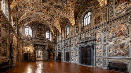 Obraz premium Ornate interior of a historical church hall.