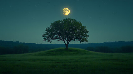 Night Sky Scene with Full Moon