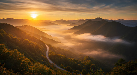 Mountain Road at Sunrise
