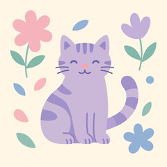 cat and flowers