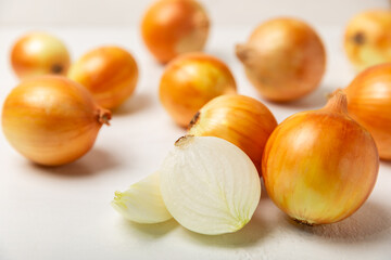 Onion on the kitchen table. onion slice. onion rings. Fresh Yellow Onion. Natural, fresh,...