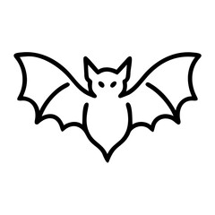 Illustration of a bat with wings spread in black outline