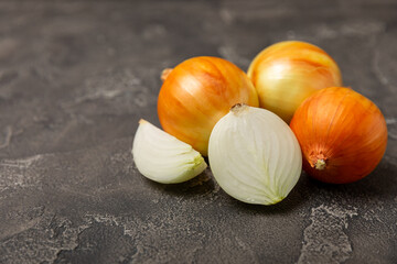 Onion on the kitchen table. onion slice. onion rings. Fresh Yellow Onion. Natural, fresh,...