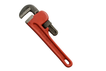 Red pipe wrench on transparent background for easy integration