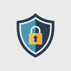 A stylized shield with a padlock in the center representing security and protection concept design element