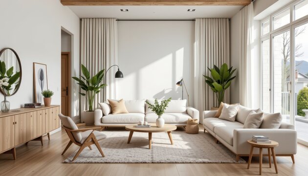 the fusion of modern and scandinavian styles creates fresh airy interiors combining functional minimalist furniture with warm natural textures and soft neutral tones for cozy elegance.