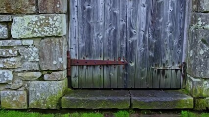 Aged Wooden Door and Stone Wall - Powered by Adobe