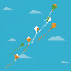 Kites flying with blue sky, and vector illustration.