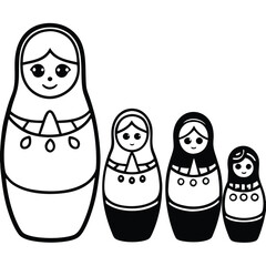 Set Of Four Traditional Russian Nesting Dolls Matryoshka Silhouette