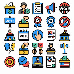 Vote icons portray democratic process symbols on white background politics
