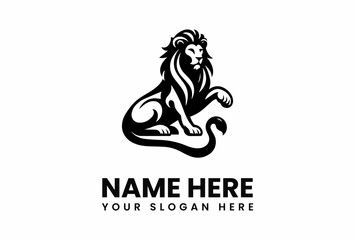 A stylized black and white lion logo with text placeholders for a business name.