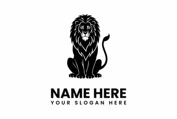 Majestic black lion logo design, seated, powerful, symbolic.