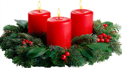 Christmas wreath with three red candles