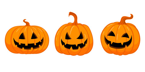  Carved pumpkins Halloween vector cartoon spooky creepy funny pumpkins