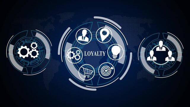 selecting A "LOYALTY,, concept button on a futuristic .  Business, Technology, Internet and network concept. Coach motivation to skills improvement. Education concept.