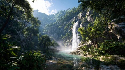 Beautiful waterfall in lush forest
