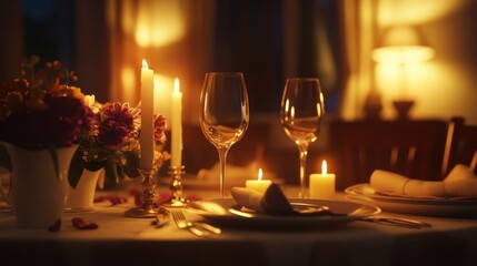 Romantic dinner setting indoors