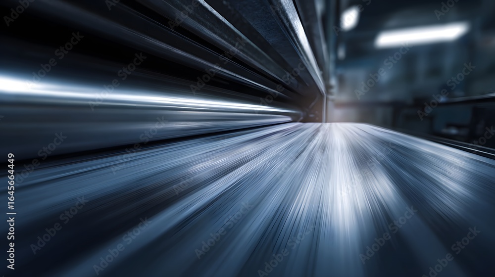 Poster high speed printing press in action with intense lighting and sharp focus