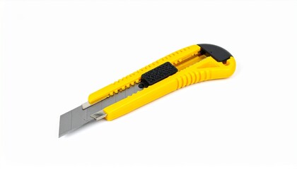 Precision Cutting A Sharp Utility Knife with Yellow Handle Isolated on White