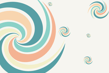 Colorful swirl pattern with pastel teal, peach, yellow, and cream tones on a light background, creating a dynamic and playful abstract design.
