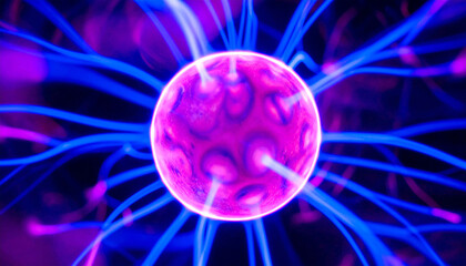 Plasma Sphere: A mesmerizing close-up shot of a plasma sphere showcases vibrant electrical discharges, with luminous energy filaments converging at the core.