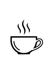 Minimalist  vector illustration of a steaming coffee cup, flat style