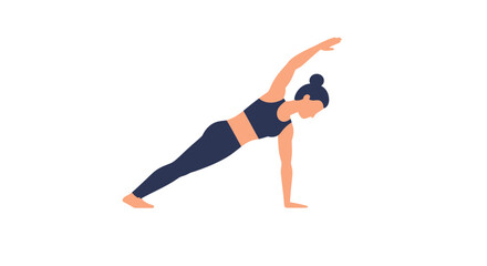 Woman practicing yoga in side plank pose, creating balance and promoting wellness in a modern style