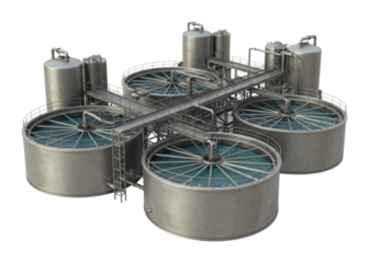 Industrial water treatment process urban facility 3d model modern environment aerial sustainable technology. Cut out png