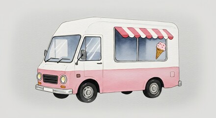 Watercolor Ice Cream Truck Illustration