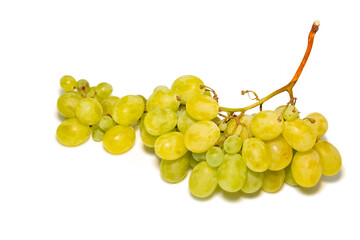 Cluster of fresh green grapes isolated on a white background