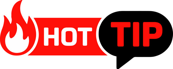A graphic of a hot tip with a flame and a speech bubble on a white background in vector format