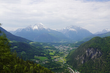 Fototapeta premium The view of Watzmann mountain from Laercher wand observing point, Berchtesgaden, Germany
