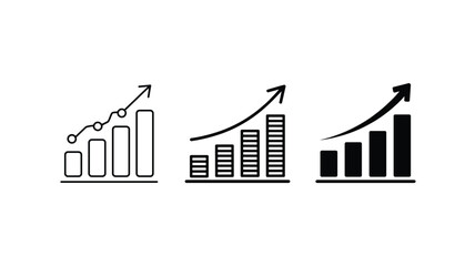 Rising Trend Analysis: Three Bar Graph Variations Illustrating Growth and Business Success, Highlighting Data Visualization and Financial Performance for Business