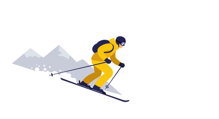 Stylish skier carving downhill on slopes with mountain views, enjoying winter sports adventure