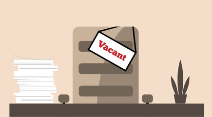 Vacant Job Position Chair in Office with Papers on the Table. White collar business in a company, accounting and financial assignment vector art