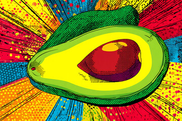 Vibrant Pop Art Avocado with Colorful Background and Dynamic Patterns