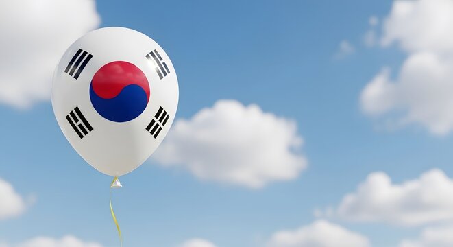 South Korea Flag Balloon in Clear Sky Outdoor Scene