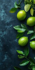 Lime Fruit with Leaves on Dark Background