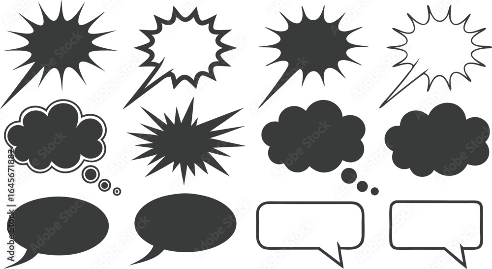 Poster vector art of collection of various speech bubbles and thought balloons representing communication a