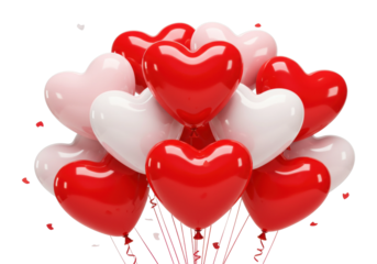 Celebration with heart-shaped balloons indoor party decorative romantic atmosphere love theme. Cut out png